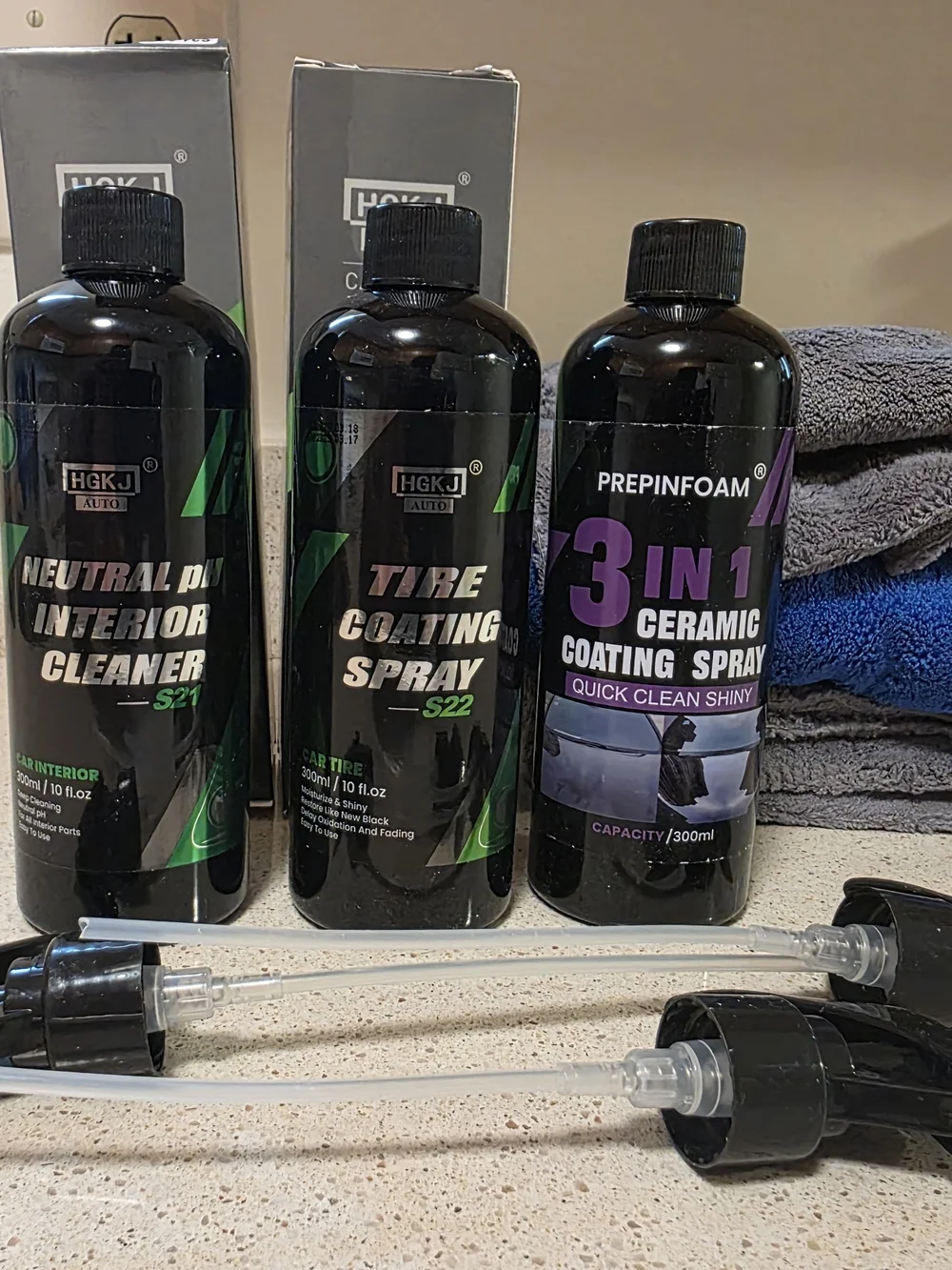 3-in-1 Ceramic Coating Spray & Tire/Interior Care Kit - Black